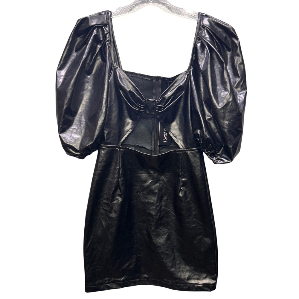 NWT I Saw It First Dress Women US 2 Black Faux Leather Puff Sleeve Cut Out Mini